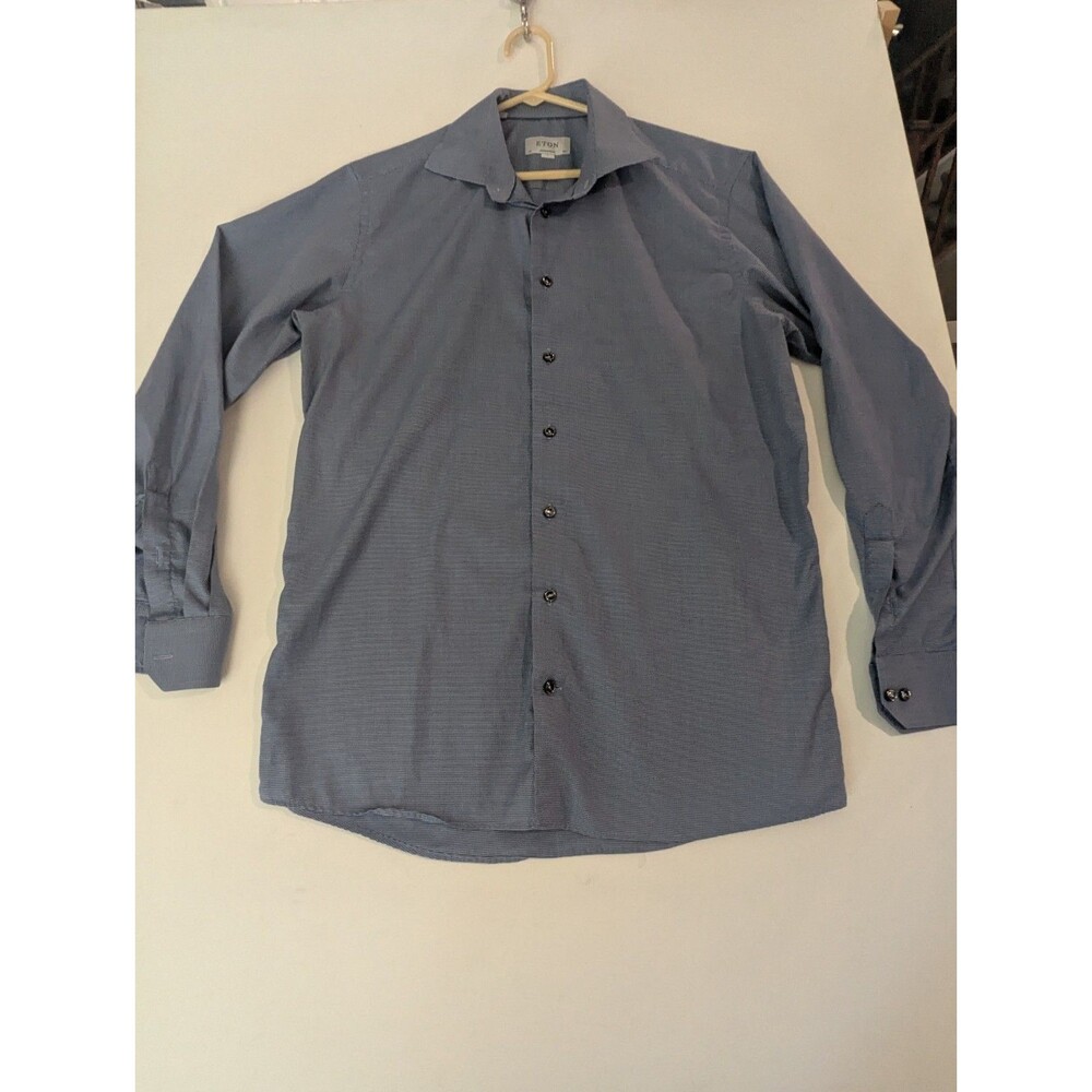 ETON Contemporary Men's Long Sleeve Blue Shirt Sz L Quiet Luxury Single Needle
